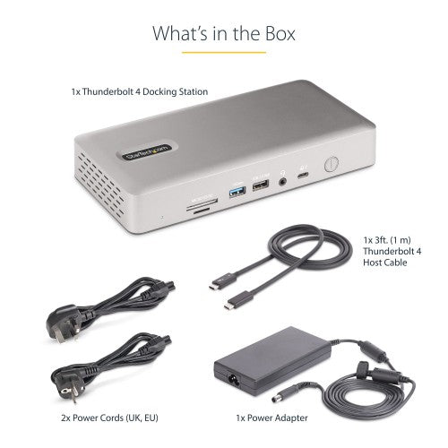 StarTech.com Universal USB4 & Thunderbolt 4 Docking Station, Quad Display on Windows, Dual Display on MacBook, HDMI DP Dock with 100W Laptop Charging
