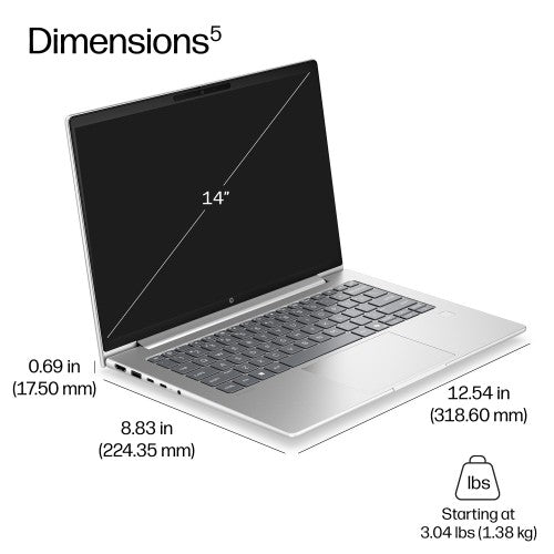 HP ProBook 4 G2iR 14 Next Gen AI PC Copilot+ PC Intel Core Ultra 5 226V Laptop 35.6 cm (14") WUXGA 16 GB LPDDR5x-SDRAM 256 GB SSD Wi-Fi 7 (802.11be) Windows 11 Pro Silver