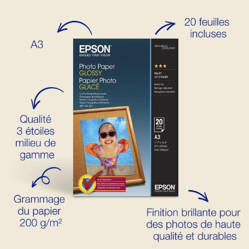 Epson A3 Glossy Photo Paper 200gsm, 20 sheets