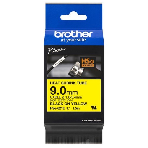 Brother HSE-621E Heat Shrink Tubes black on yellow 9mm x 1,5m for Brother P-Touch TZ 3.5-18mm HSE/24mm HSE/36mm HSE