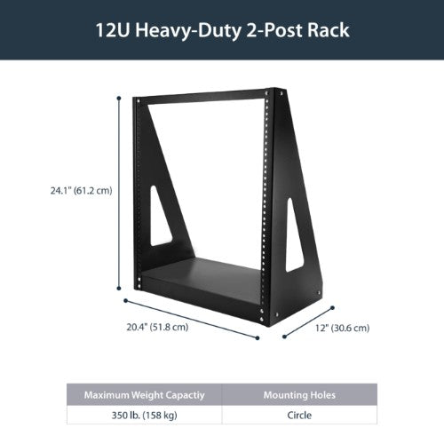 StarTech.com 2-Post 12U Heavy-Duty Desktop Server Rack, Small Open Frame 19in Computer Rack, Compact Network Rack for AV / Studio / Data / IT Equipment, TAA Compliant - Free Standing Two-Post Home/Office Rack