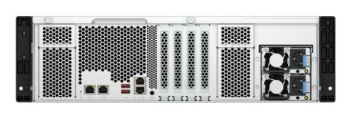 QNAP 3U 16-bay 3.5 SATA HDD NAS AMD Ryzen 7000 series 8C16T (boost up to 5.3 GHz) 32GB DDR5 non-ECC RAM (max. 128GB total) 2x M.2 2280 PCIe Gen5 x2 slots for SSD cache 2x 10GBASE-T + 2x 2.5 GbE RJ45 3 x PCIe Gen 4 expansion slots 2 x 550W redundant power