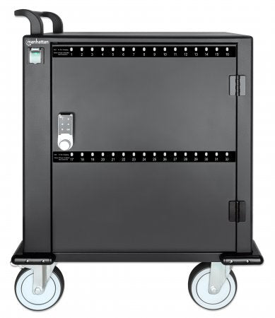 Manhattan iPad to 13", MacBook Air to 13" & Chromebook to 14" 32-bay Charging Trolley/Cart via USB-C, Also other tablets/smartphones (with device to USB-C cable), Bays 330x22x235mm, Device charging cables not included (suggest USB-C cable 356213),Cabinet