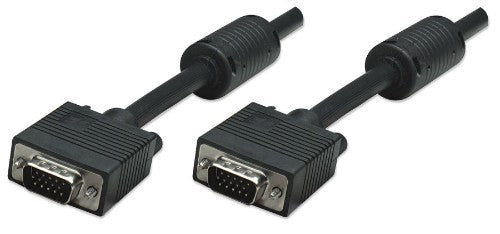Manhattan VGA Monitor Cable (with Ferrite Cores), 10m, Black, Male to Male, HD15, Cable of higher SVGA Specification (fully compatible), Shielding with Ferrite Cores helps minimise EMI interference for improved video transmission, Lifetime Warranty