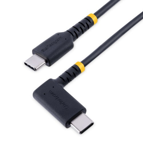 StarTech.com 3ft (1m) USB-C Fast Charging Cable, Rugged, Right-Angled, Charge & Sync, 60W (3A) PD, USB 2.0, TPE Jacket and Aramid Fiber - USB C Charging Cord