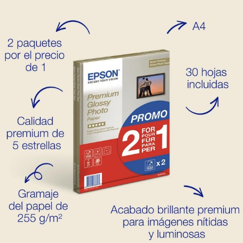 Epson A4 Premium Glossy Photo Paper 255gsm, 30 sheets