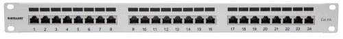 Intellinet Patch Panel, Cat6a, FTP, 24-Port, 1U, Shielded, 90° Top-Entry Punch Down Blocks, Grey