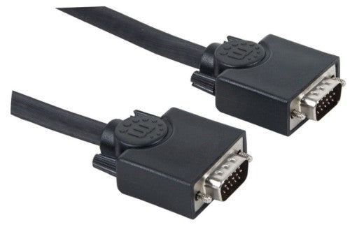 Manhattan VGA Monitor Cable (with Ferrite Cores), 20m, Black, Male to Male, HD15, Cable of higher SVGA Specification (fully compatible), Shielding with Ferrite Cores helps minimise EMI interference for improved video transmission, Lifetime Warranty