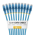 StarTech.com 25cm Blue Slim CAT6 Cable, 10 Pack, Snagless, 100W PoE, UTP, LSZH, 28AWG Pure Bare Copper Wire, Slim RJ45 Network Patch Cord w/Strain Reliefs, Individually Tested