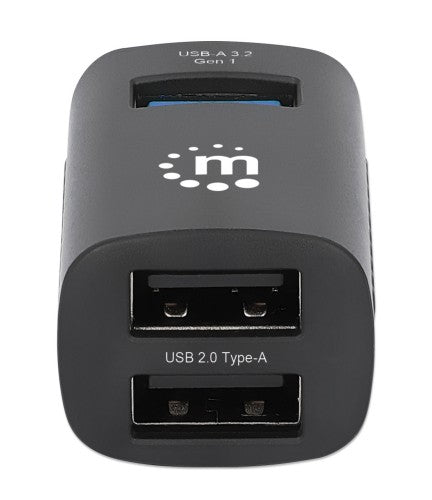 Manhattan USB-C 3-Port Hub, ULTRA COMPACT, 3x USB-A Ports (1x 5 Gbps USB 3.2 Gen1 aka USB 3.0, 3 x 480 Mbps USB 2.0), External Power Supply Not Needed, Universal for all devices, SuperSpeed USB, Black, Three Year Warranty