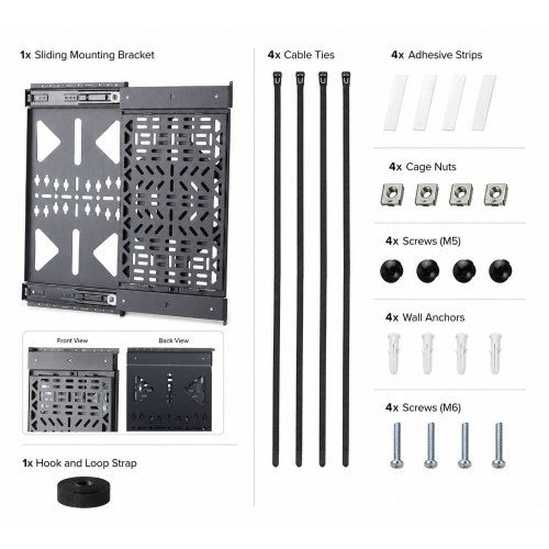 StarTech.com Slide-Out AV Component Storage Panel, Cable Box and Accessories Mounting, 22lb (10kg) Max, Behind-TV Media Wall Mount, Sliding Design for Easy Access