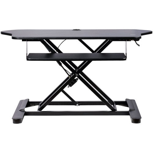 StarTech.com Corner Sit Stand Desk Converter with Keyboard Tray - Large Surface (35" x 21") - Height Adjustable Ergonomic Desktop/Tabletop Standing Workstation - Supports Dual Monitors - TAA