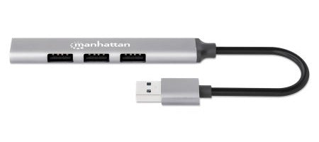 Manhattan USB-A 4-Port Hub, 4x USB-A Ports (1x 5 Gbps USB 3.2 Gen1 aka USB 3.0, 3 x 480 Mbps USB 2.0), Bus Powered, Aluminium, Space Grey, Three Year Warranty