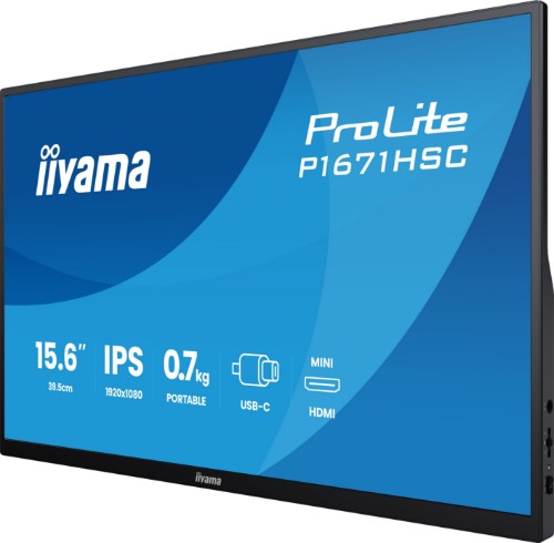 iiyama ProLite 15.6″ portable Full HD IPS monitor with USB‑C, built‑in speakers & leather cover