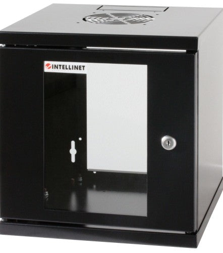 Intellinet 10" Network Cabinet - Wall Mount (Standard), 6U, 300mm Deep, Black, Assembled, Max 60kg, Suitable also for use on desk or floor, Usable Depth 265mm, Metal & Glass Door, Back Panel,Removeable Sides,Parts for wall install (eg screws/rawl plugs) n