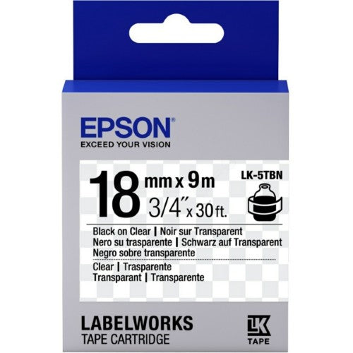 Epson C53S655008/LK-5TBN Ribbon black on Transparent 18mm x 9m for Epson LabelWorks 4-18mm/24mm/36mm/6-18mm/6-24mm