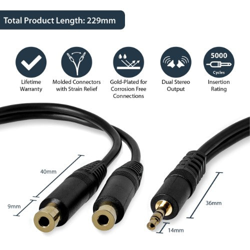 StarTech.com 6in Stereo Splitter Cable - 3.5mm Male to 2x 3.5mm Female