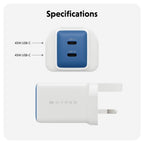 Targus HyperJuice Flex 45W GaN Laptop, Smartphone, Headset, Portable gaming console White, Blue AC Indoor