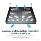 StarTech.com 2U Server Rack Shelf - Universal Vented Rack Mount Cantilever Tray for 19" Network Equipment Rack & Cabinet - Heavy Duty Steel – Weight Capacity 50lb/23kg - 22" Deep Shelf, Black