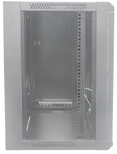 Intellinet 19" Network Cabinet - Wall Mount (Standard), 12U, 600mm Deep, Grey, Flatpack, Max 60kg, Metal & Glass Door, Back Panel, Removeable Sides, Suitable also for use on desk or floor, Usable Depth 410mm, Parts for wall install (eg screws/rawl plugs)