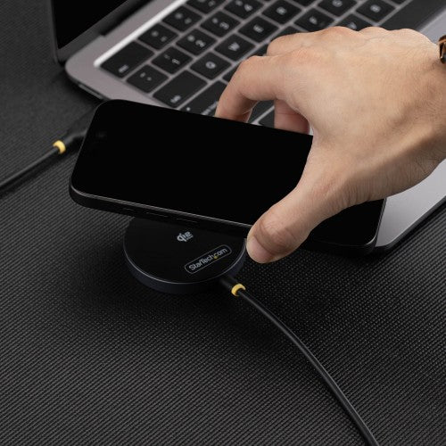 StarTech.com Qi2.2 Certified 25W Magnetic Wireless Charging Pad with 6.6ft (2m) USB-C Tethered Cable, MagSafe Compatible for iPhone 17/16 Pro/Pro Max, Black