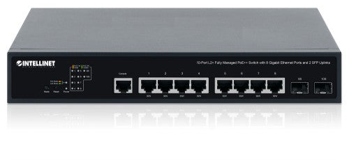 Intellinet 10-Port L2+ Fully Managed PoE++ Switch with 8 Gigabit Ethernet Ports and 2 SFP Uplinks (with UK power cord)