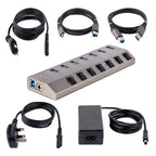 StarTech.com 7 Port Self-Powered USB C Hub with Individual On/Off Switches, USB 3.0 (5Gbps) Expansion Hub with Power Supply, Desktop Laptop USB-C to USB-A Splitter