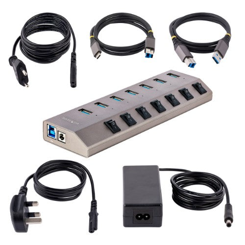 StarTech.com 7 Port Self-Powered USB C Hub with Individual On/Off Switches, USB 3.0 (5Gbps) Expansion Hub with Power Supply, Desktop Laptop USB-C to USB-A Splitter