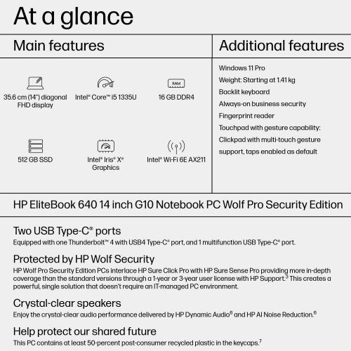 HP EliteBook 640 G10 Intel® Core™ i5 i5-1335U Laptop 35.6 cm (14") Full HD 16 GB DDR4-SDRAM 512 GB SSD Wi-Fi 6E (802.11ax) Windows 11 Pro Silver