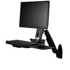 StarTech.com Wall Mount Workstation - Articulating Full Motion Standing Desk with Ergonomic Height Adjustable Monitor & Keyboard Tray Arm - Mouse & Scanner Holders - Single VESA Display - TAA