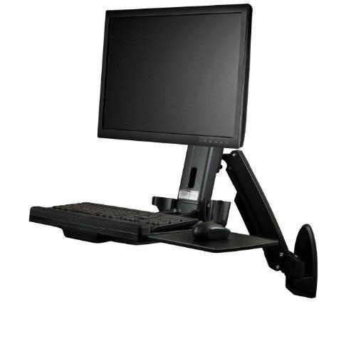StarTech.com Wall Mount Workstation - Articulating Full Motion Standing Desk with Ergonomic Height Adjustable Monitor & Keyboard Tray Arm - Mouse & Scanner Holders - Single VESA Display - TAA