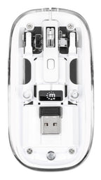 Manhattan Transparent Rechageable Wireless Mouse, Clear/White, Adjustable 800/1200/1600dpi, With RGB LED light, 2.4Ghz (effective range up to 10m), USB, Optical, Ambidextrous, Four Button with Scroll Wheel, Slim Design, USB-A micro receiver, Lithium Ion b