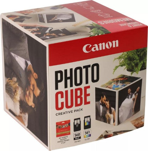 Canon 3713C011/PG-560+CL-561 Printhead cartridge multi pack black + color Cube white pink +PP201 40 sheet 13x13cm 7,5ml + 8,3ml Pack=2 for Canon Pixma TS 5350