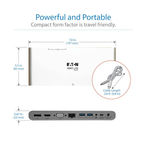 Tripp Lite U442-DOCK4-INT USB-C Dock, Triple Display - 4K HDMI/DisplayPort, VGA, USB 3.x (5Gbps), USB-A/C Hub Ports, GbE, 100W PD Charging, EU/UK Power Supply
