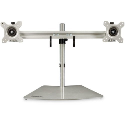 StarTech.com Dual Monitor Stand - Ergonomic Free Standing Dual Monitor Desktop Stand for two 24" (17.6lb/8kg) VESA Mount Displays - Synchronized Height Adjustable - Double Monitor Pole Mount - Silver