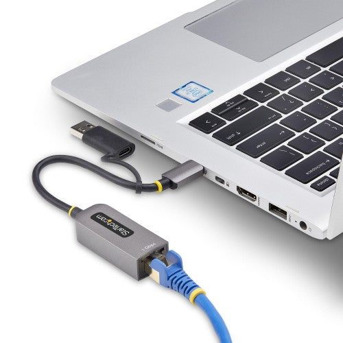 StarTech.com USB-C to Ethernet Adapter with USB-A Dongle, 10/100/1000Mbps, USB 3.0 to Gigabit Ethernet Network Adapter, 6in/15cm Attached Cable, USB GbE Adapter