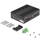 StarTech.com Industrial 6 Port Gigabit Ethernet Switch - 4 PoE RJ45 +2 SFP Slots 30W PoE+ 12-48VDC 10/100/1000 Rugged Power Over Ethernet LAN Switch -40C to 75C - DIN Mountable
