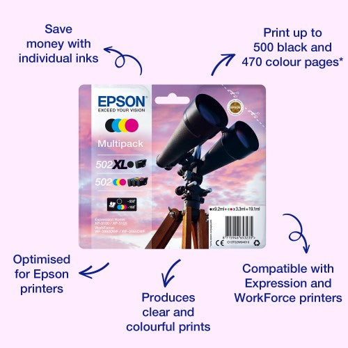 Epson C13T02V64010/502 Ink cartridge multi pack Bk,C,M,Y 4,6ml + 3x3,3ml Pack=4 for Epson XP 5100