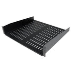 StarTech.com 2U Server Rack Shelf - Universal Vented Rack Mount Cantilever Tray for 19" Network Equipment Rack & Cabinet - Heavy Duty Steel - Weight Capacity 50lb/23kg - 16" Deep Shelf, Black - TAA