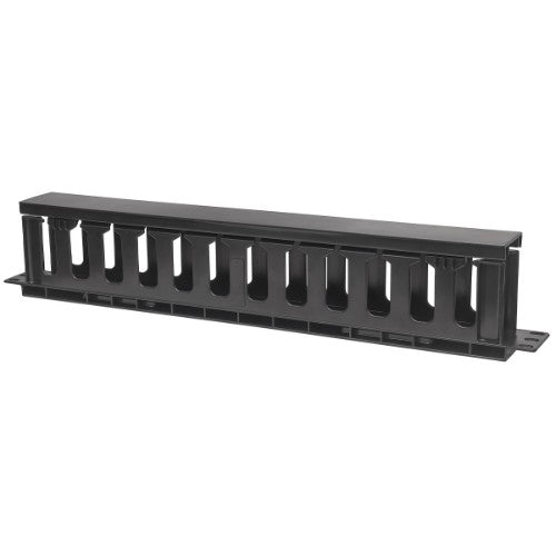 Intellinet 19" Cable Management Panel, 19" Rackmount Cable Manager, 1U, with Cover, Black