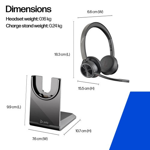 HP Poly Voyager 4320 Microsoft Teams Certified Headset +BT700 dongle +Charging Stand