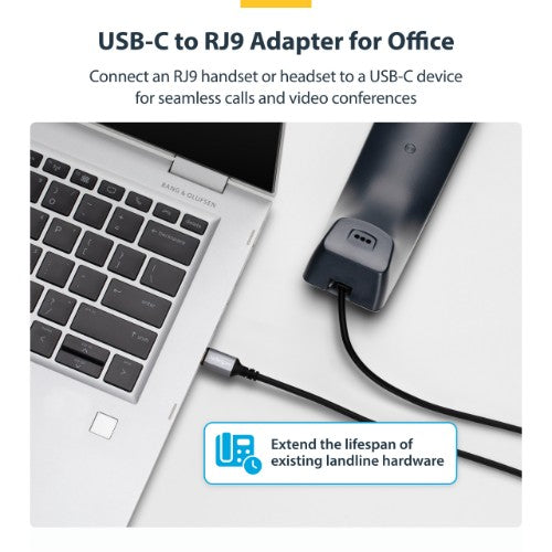 StarTech.com USB-C to RJ9 Adapter for Office Phone Handset or Wired/Wireless Headset, Use Existing Landline Hardware, 6ft/1.8m, For Laptop/Desktop Computer/Mobile