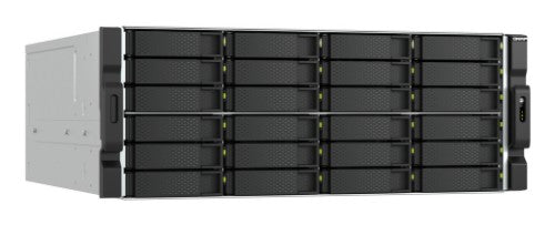 QNAP 4U 24-bay 3.5 SATA HDD NAS - AMD Ryzen 7000 series 8C16T (boost up to 5.3 GHz) - 32GB DDR5 non-ECC RAM (max. 128GB total) - 2x M.2 2280 PCIe Gen5 x2 slots for SSD cache - 2x 10GBASE-T + 2x 2.5 GbE RJ45 - 3 x PCIe Gen 4 expansion slots - 2 x 550W redu