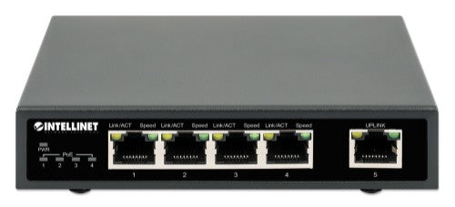 Intellinet 5-Port Gigabit Ethernet PoE+ Switch, Four PSE PoE Ports, IEEE 802.3at/af (PoE+/PoE) Compliant, PoE Power Budget up to 62 W, Desktop Format (with UK power cord)