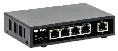Intellinet 5-Port Gigabit Ethernet PoE+ Switch, Four PSE PoE Ports, IEEE 802.3at/af (PoE+/PoE) Compliant, PoE Power Budget up to 62 W, Desktop Format (with UK power cord)