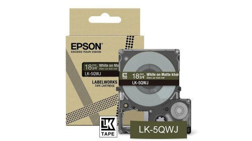 Epson C53S672089/LK-5QWJ DirectLabel-etikettes white on Khaki matt 18mm x 8m for Epson LabelWorks LW-C 410/610