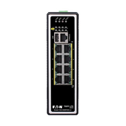 Tripp Lite NGI-M08POE8-L2 8-Port Managed Industrial Gigabit Ethernet Switch - Layer 2, 1 Gbps, PoE+ 30W, -40° to 75°C, DIN Mount