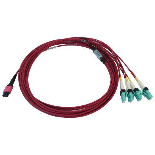 Tripp Lite N845X-05M-8L-MG 40/100G Multimode 50/125 OM4 Fiber Optic Cable (12F MTP/MPO-PC to 4x Duplex LC/PC F/M), LSZH, Magenta, 5 m (16.4 ft.)
