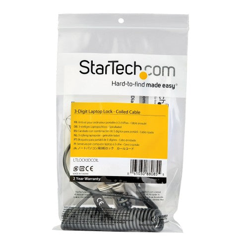 StarTech.com 6ft (1.8m) Self-Coiling Laptop Cable Lock - Portable 3-Digit Combination Security Cable Lock for K-Slot Laptop/Computer/Desktop/Device - Coiled Anti-Theft Steel Cable Lock - TAA