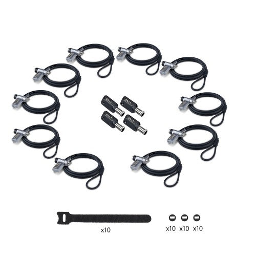 StarTech.com 10-Pack 3-in-1 Dual-Access Laptop Lock, 6.6ft (2m) Keyed Alike/Combination Security Cable Lock for Noble Wedge®/Nano/K-Slot; Anti-Theft, TAA